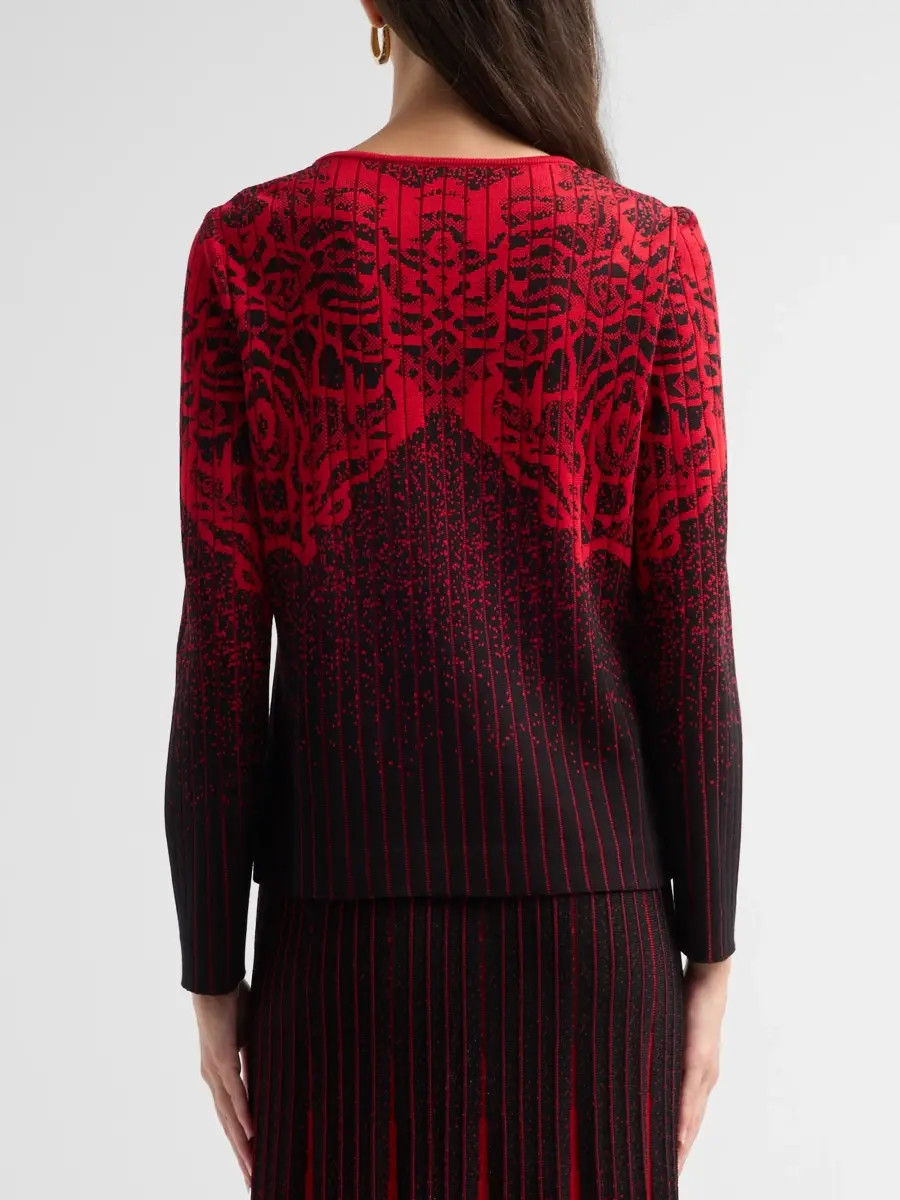 Ming Wang Women's Petite Jacquard Long-Sleeve Top | Thumbnail 3 Ming Wang Women's Petite Jacquard Long-Sleeve Top | Thumbnail 3