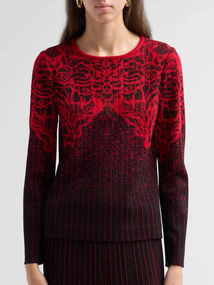 Ming Wang Women's Petite Jacquard Long-Sleeve Top | Thumbnail 5 Ming Wang Women's Petite Jacquard Long-Sleeve Top | Thumbnail 5