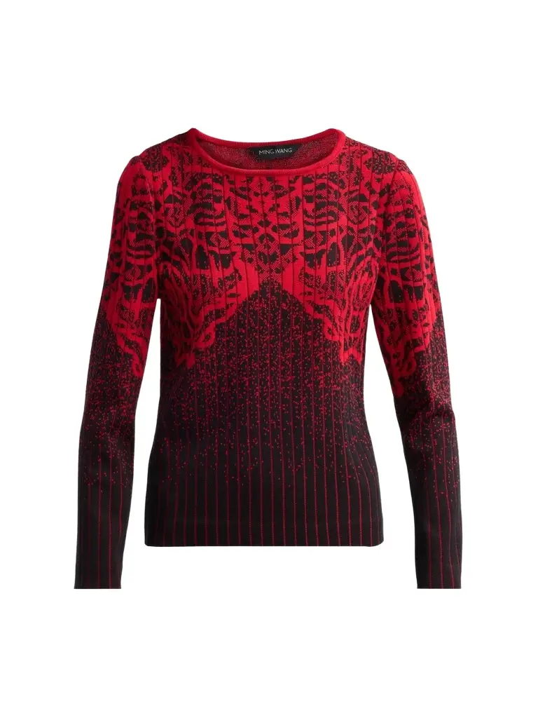 Women's Petite Jacquard Long-Sleeve Top Women's Petite Jacquard Long-Sleeve Top