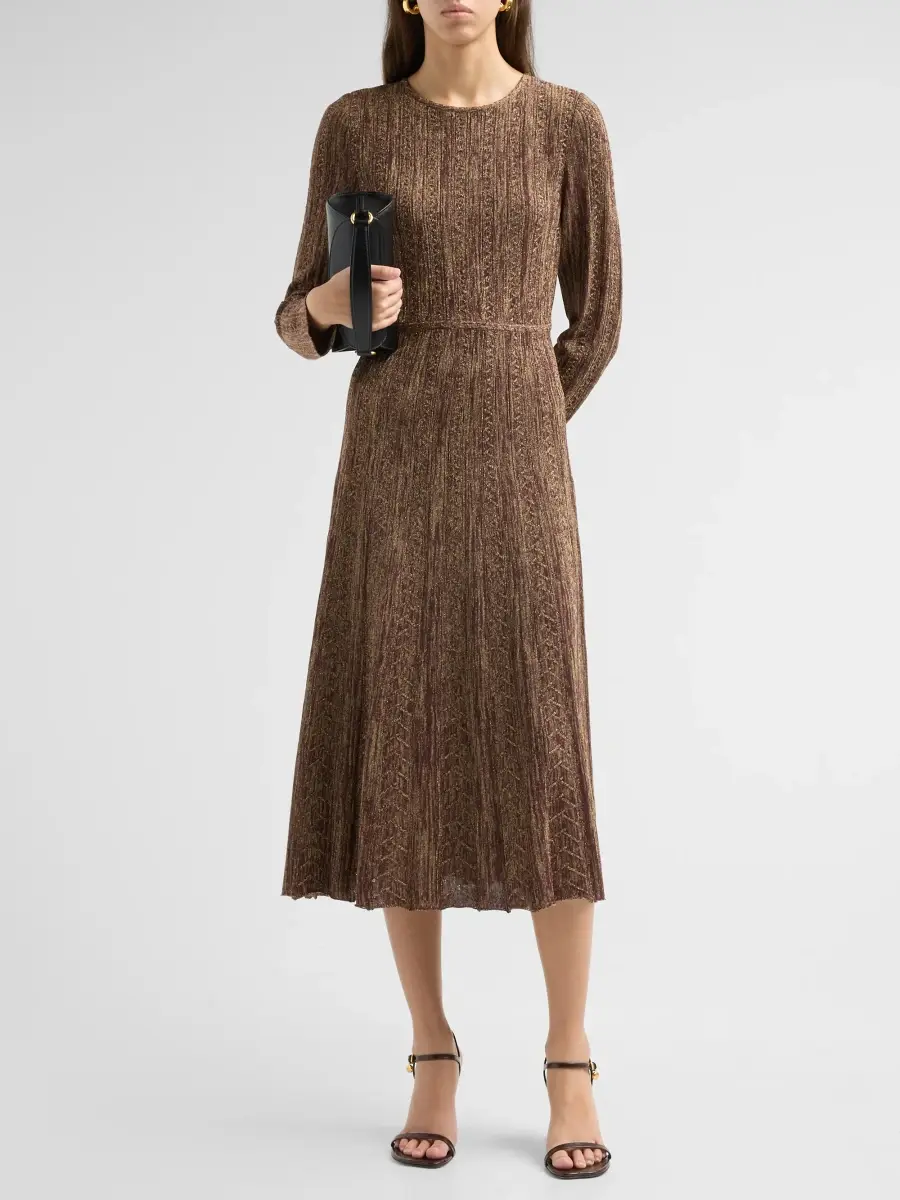 Misook Women's Metallic Pleated Midi Dress | Thumbnail 2 Misook Women's Metallic Pleated Midi Dress | Thumbnail 2
