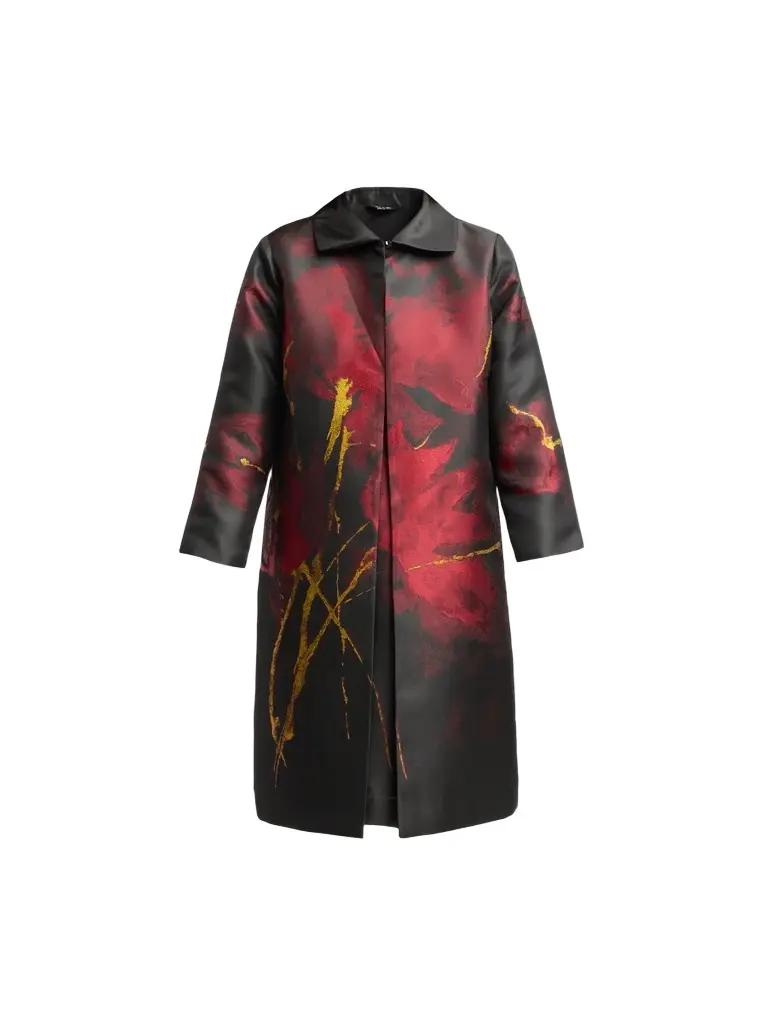 Misook Women's Metallic Floral Jacquard Longline Jacket