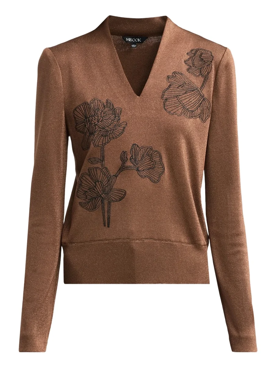 Women's Embroidered Metallic-Knit Top Women's Embroidered Metallic-Knit Top