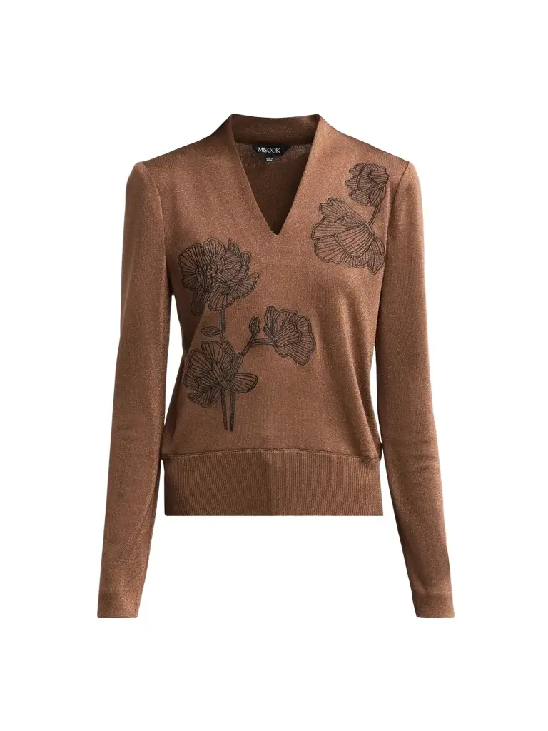 Misook Women's Embroidered Metallic-Knit Top