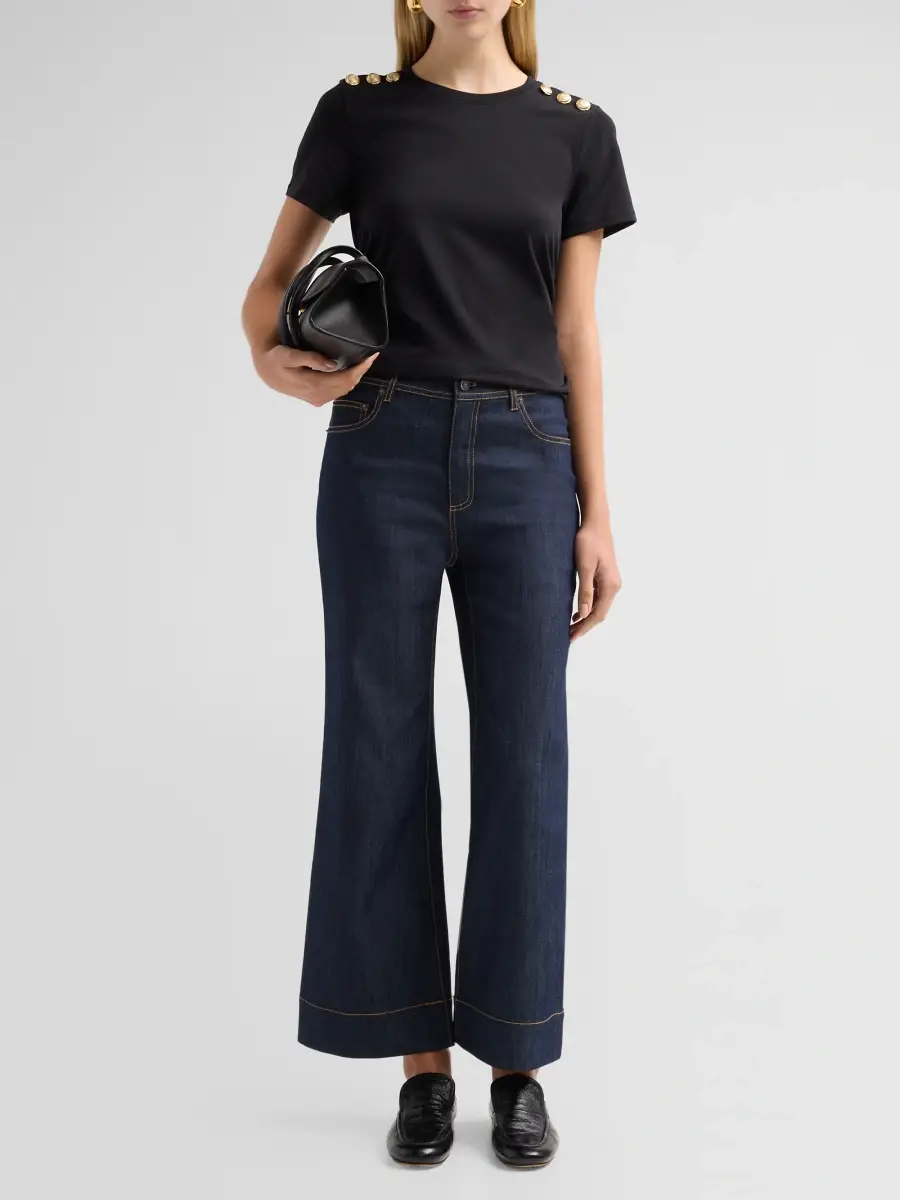 Cinq à Sept Women's Jasper Button-Shoulder Stretch-Cotton T-Shirt | Thumbnail 2 Cinq à Sept Women's Jasper Button-Shoulder Stretch-Cotton T-Shirt | Thumbnail 2