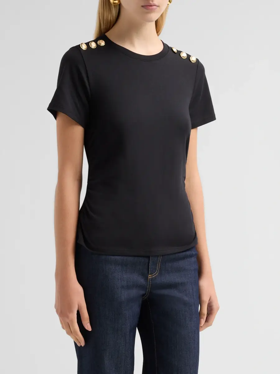 Cinq à Sept Women's Jasper Button-Shoulder Stretch-Cotton T-Shirt | Thumbnail 4 Cinq à Sept Women's Jasper Button-Shoulder Stretch-Cotton T-Shirt | Thumbnail 4