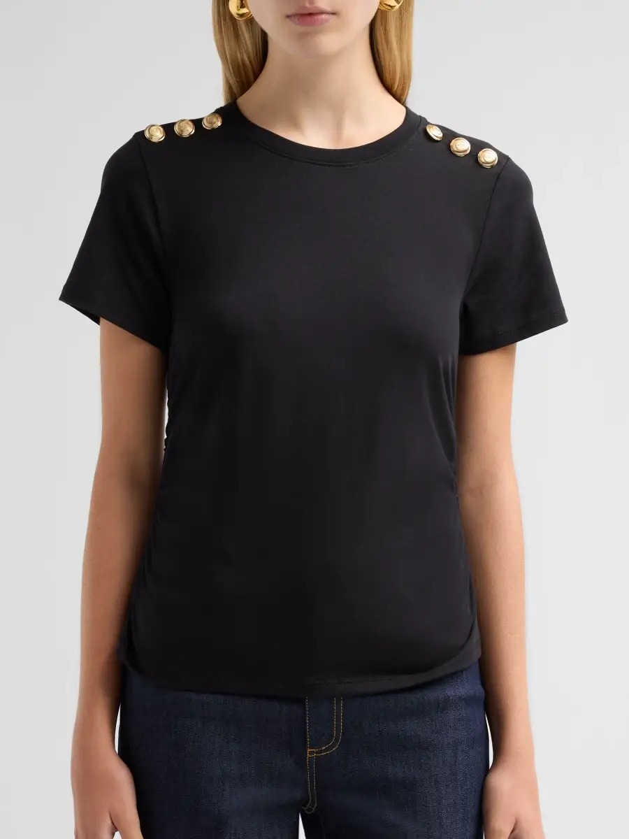 Cinq à Sept Women's Jasper Button-Shoulder Stretch-Cotton T-Shirt | Thumbnail 5 Cinq à Sept Women's Jasper Button-Shoulder Stretch-Cotton T-Shirt | Thumbnail 5