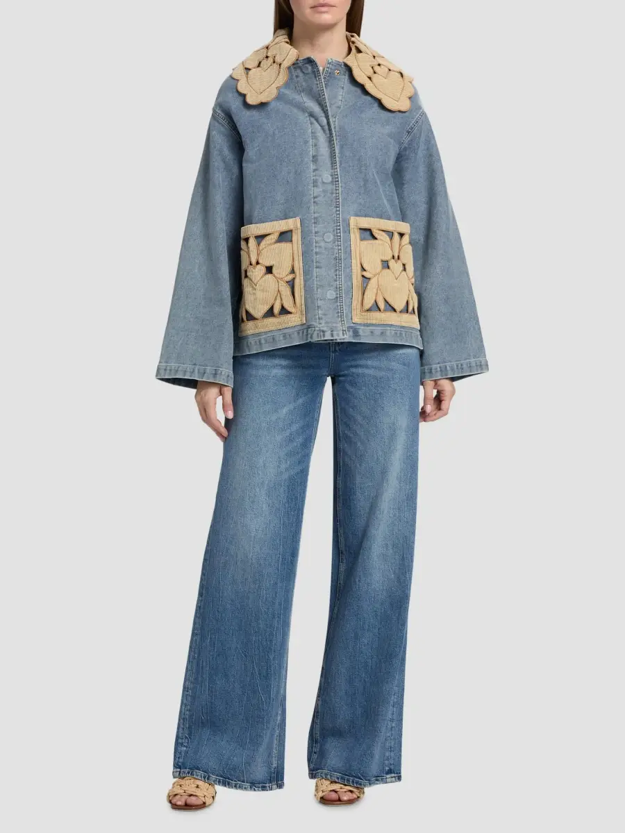 Farm Rio Women's Richelieu Cotton Denim Jacket | Thumbnail 2 Farm Rio Women's Richelieu Cotton Denim Jacket | Thumbnail 2