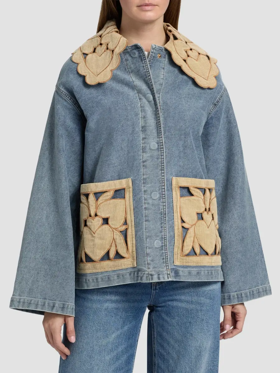 Farm Rio Women's Richelieu Cotton Denim Jacket | Thumbnail 3 Farm Rio Women's Richelieu Cotton Denim Jacket | Thumbnail 3