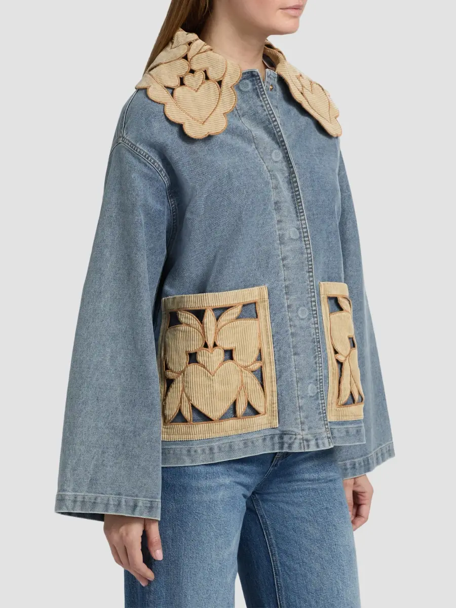 Farm Rio Women's Richelieu Cotton Denim Jacket | Thumbnail 4 Farm Rio Women's Richelieu Cotton Denim Jacket | Thumbnail 4