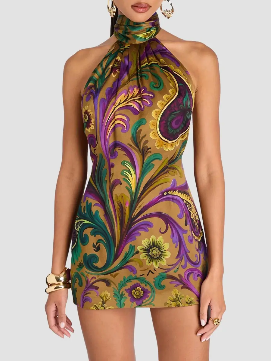 Retrofête Women's Hugo Paisley Stretch-Silk Mini Dress | Thumbnail 5 Retrofête Women's Hugo Paisley Stretch-Silk Mini Dress | Thumbnail 5