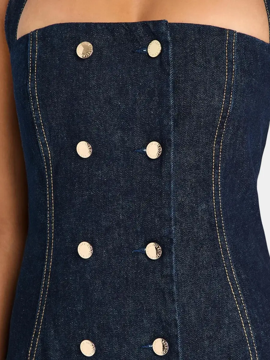 Retrofête Women's Miramar Denim Halterneck Mini Dress | Thumbnail 5 Retrofête Women's Miramar Denim Halterneck Mini Dress | Thumbnail 5
