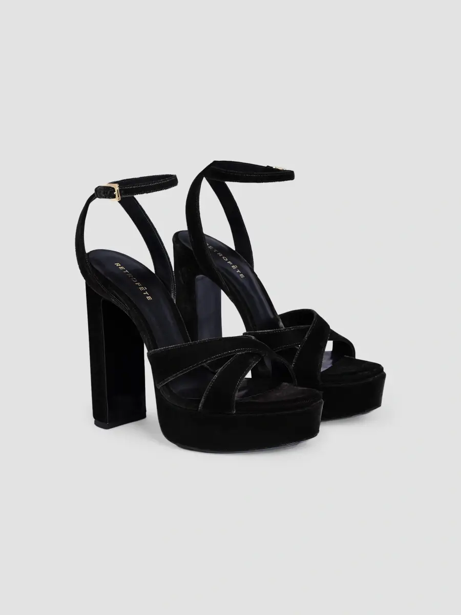 Retrofête Women's Melodia 130MM Velvet Platform Sandals | Thumbnail 3
