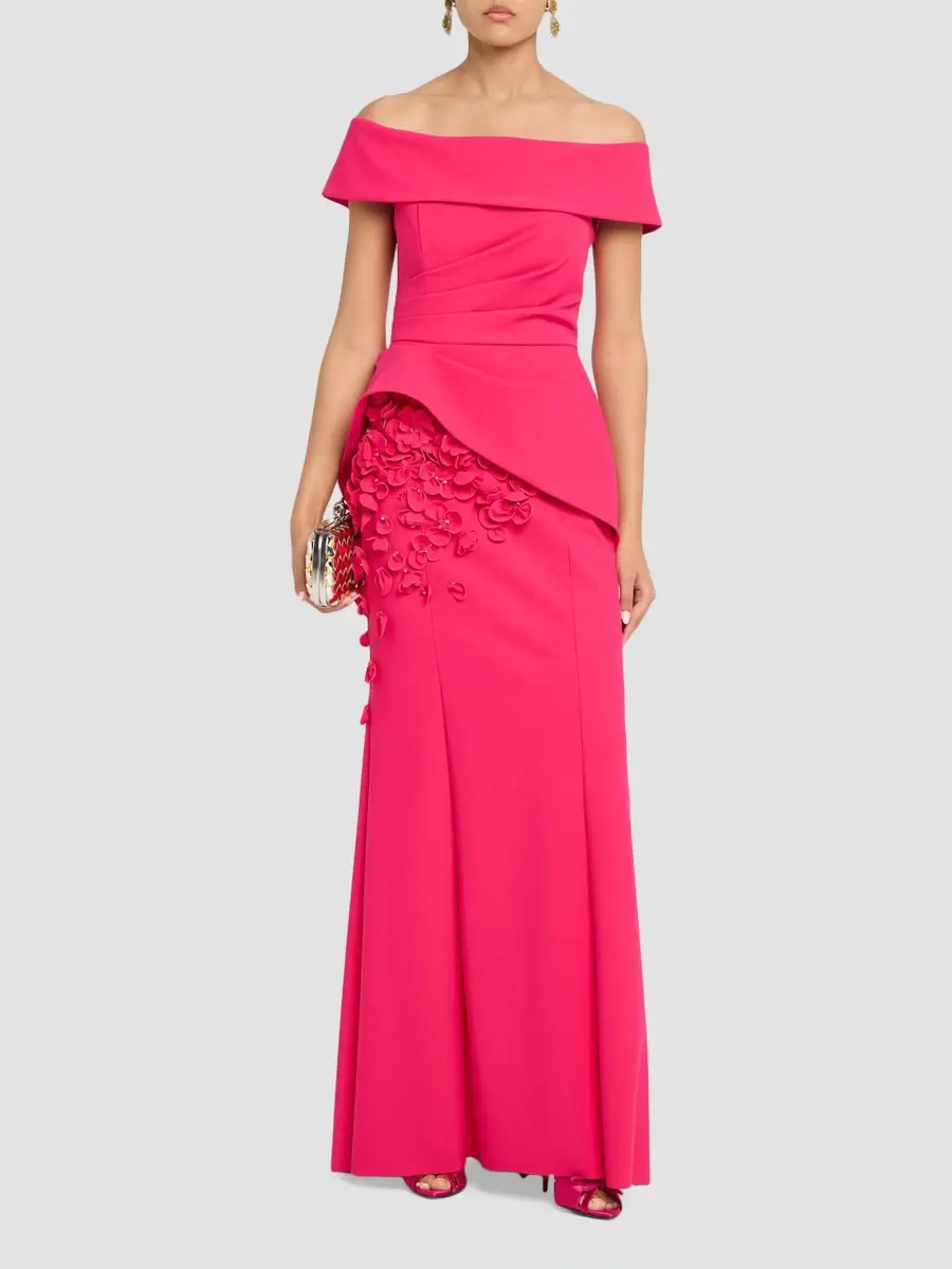 Teri Jon by Rickie Freeman Women's Off-The-Shoulder Peplum Scuba Gown | Thumbnail 2 Teri Jon by Rickie Freeman Women's Off-The-Shoulder Peplum Scuba Gown | Thumbnail 2