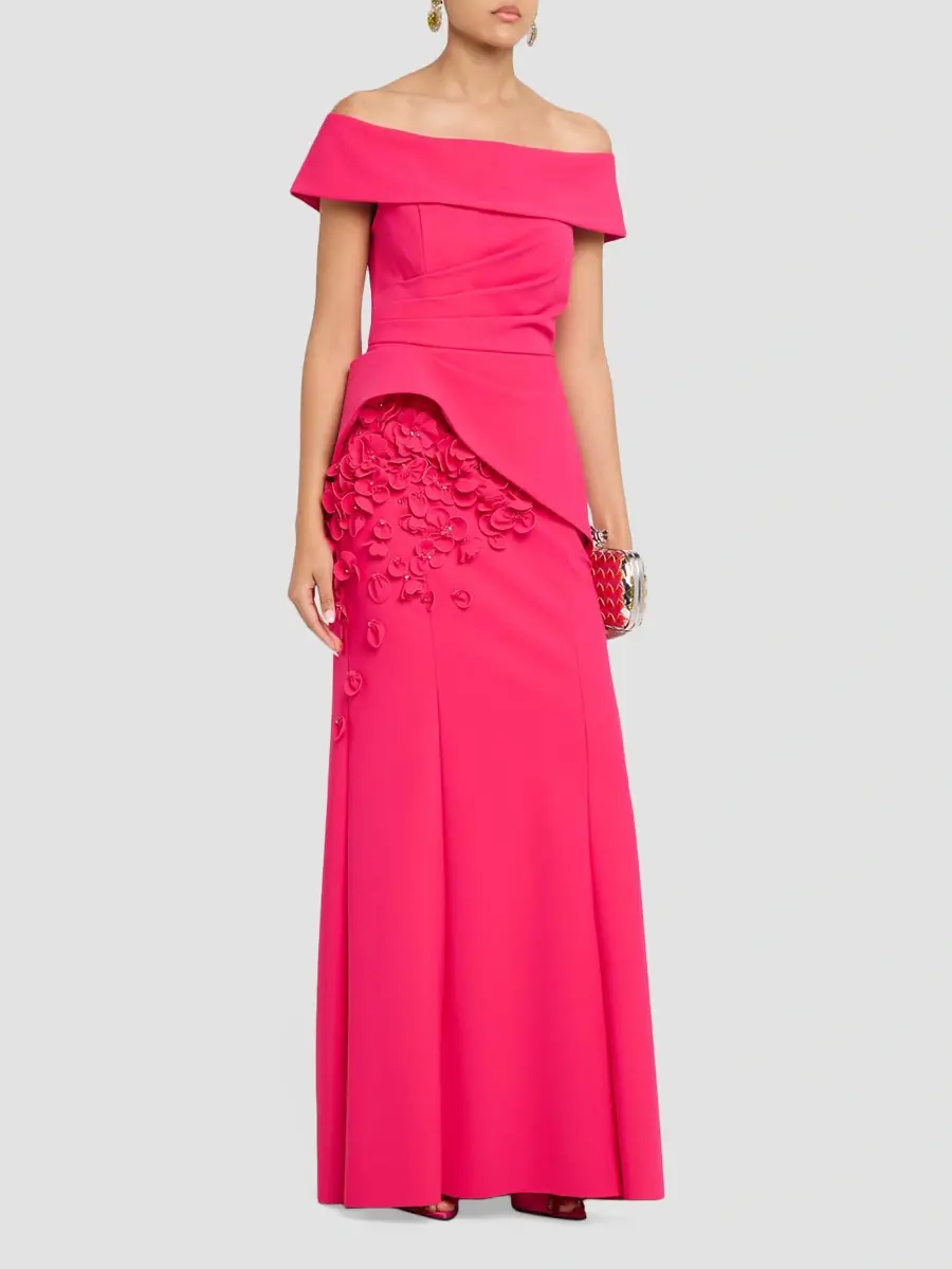Teri Jon by Rickie Freeman Women's Off-The-Shoulder Peplum Scuba Gown | Thumbnail 4 Teri Jon by Rickie Freeman Women's Off-The-Shoulder Peplum Scuba Gown | Thumbnail 4