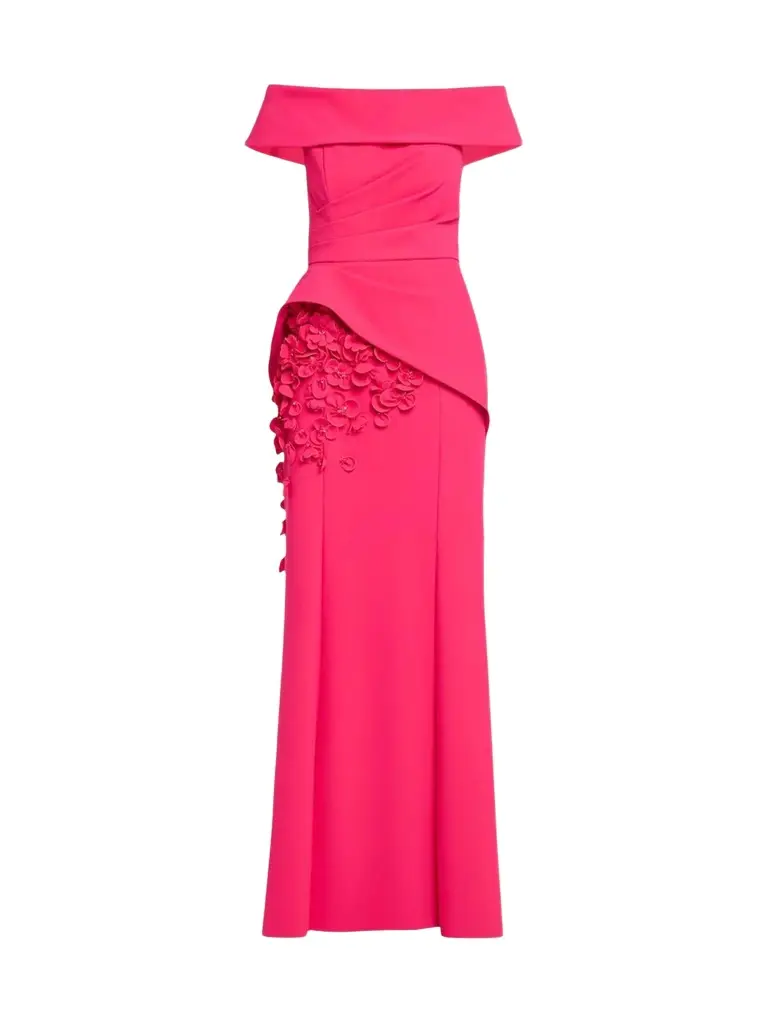Teri Jon by Rickie Freeman Women's Off-The-Shoulder Peplum Scuba Gown