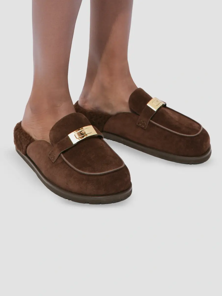 Tory Burch Women's Leelee Shearling-Lined Suede Mules | Thumbnail 2
