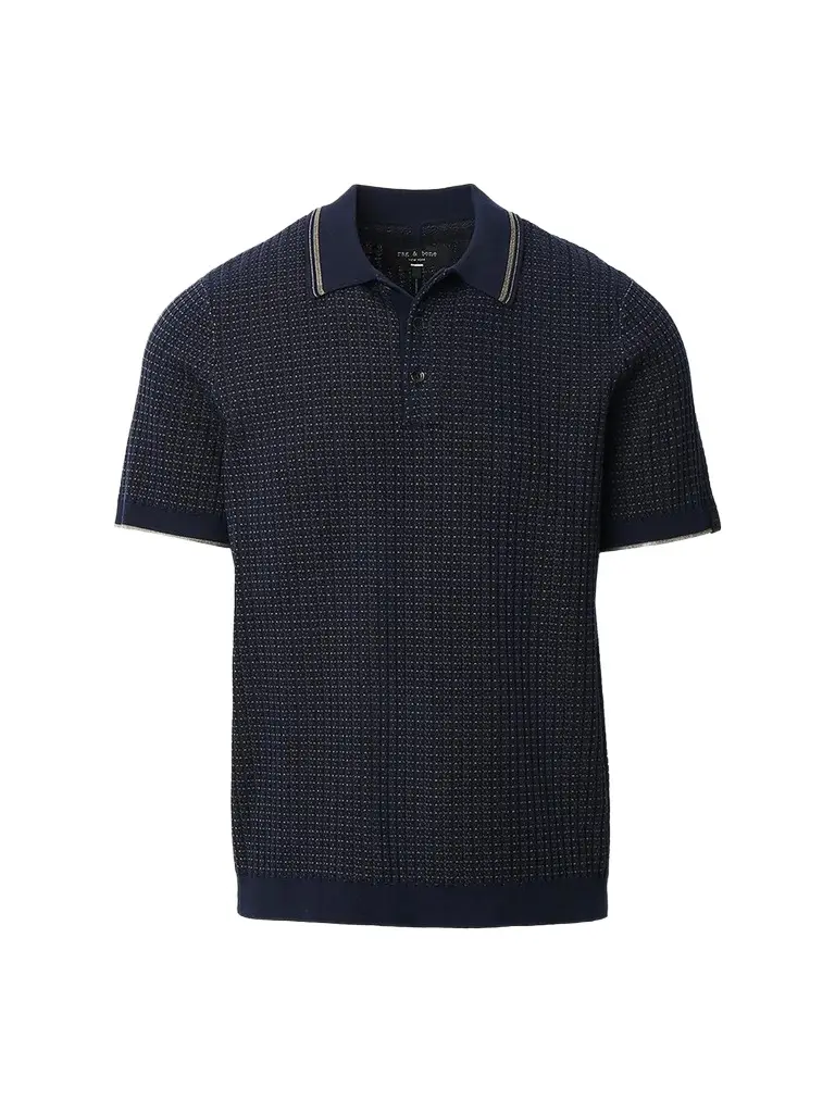 rag & bone Men's Harvey Rib-Knit Cotton-Blend Polo Shirt