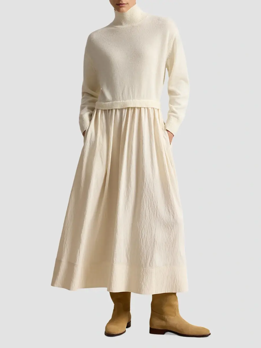 Polo Ralph Lauren Women's Wool & Crepe Maxi Dress | Thumbnail 4 Polo Ralph Lauren Women's Wool & Crepe Maxi Dress | Thumbnail 4