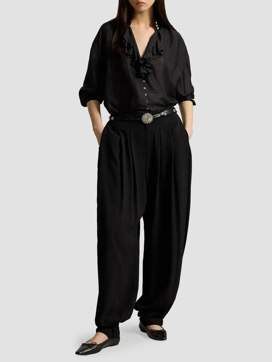 Polo Ralph Lauren Women's Silk Habutai Ruffle Shirt | Thumbnail 2 Polo Ralph Lauren Women's Silk Habutai Ruffle Shirt | Thumbnail 2