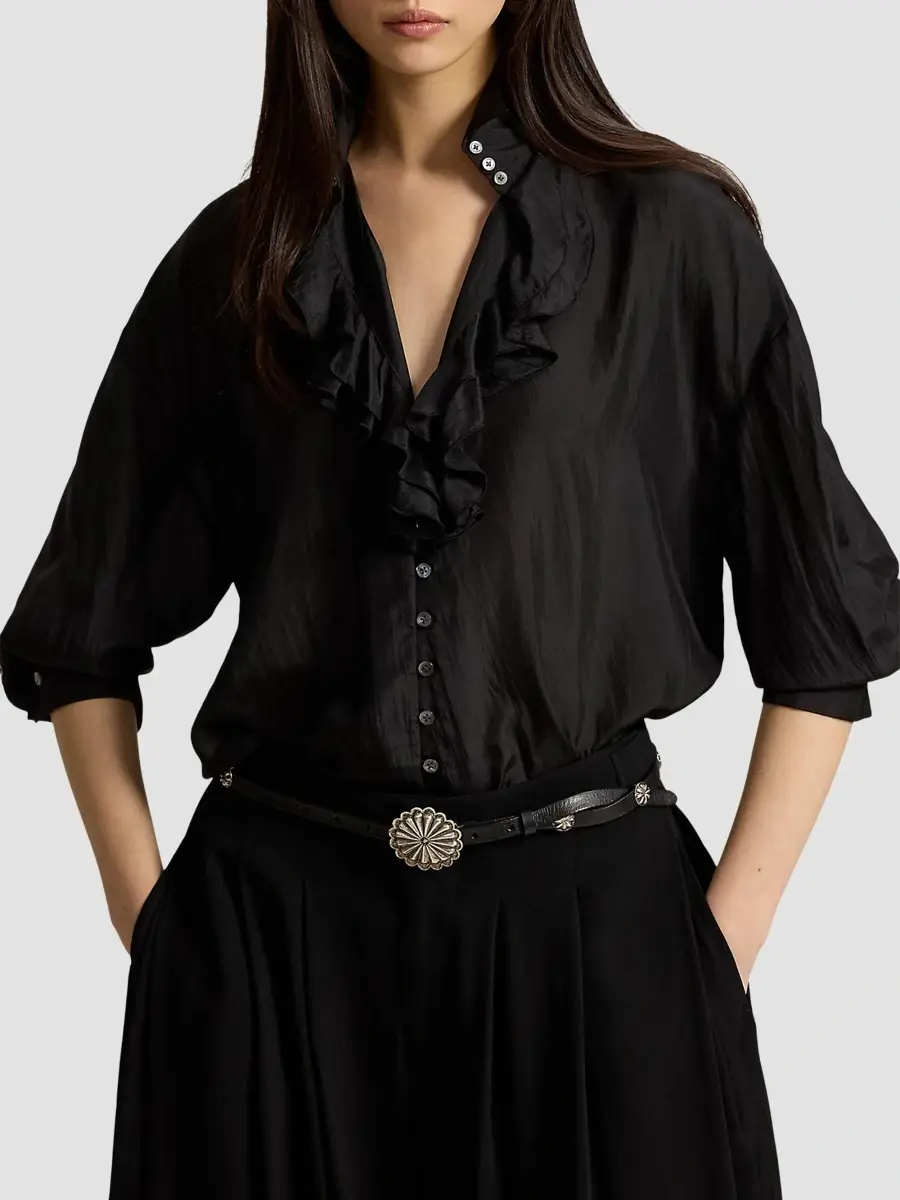 Polo Ralph Lauren Women's Silk Habutai Ruffle Shirt | Thumbnail 4 Polo Ralph Lauren Women's Silk Habutai Ruffle Shirt | Thumbnail 4