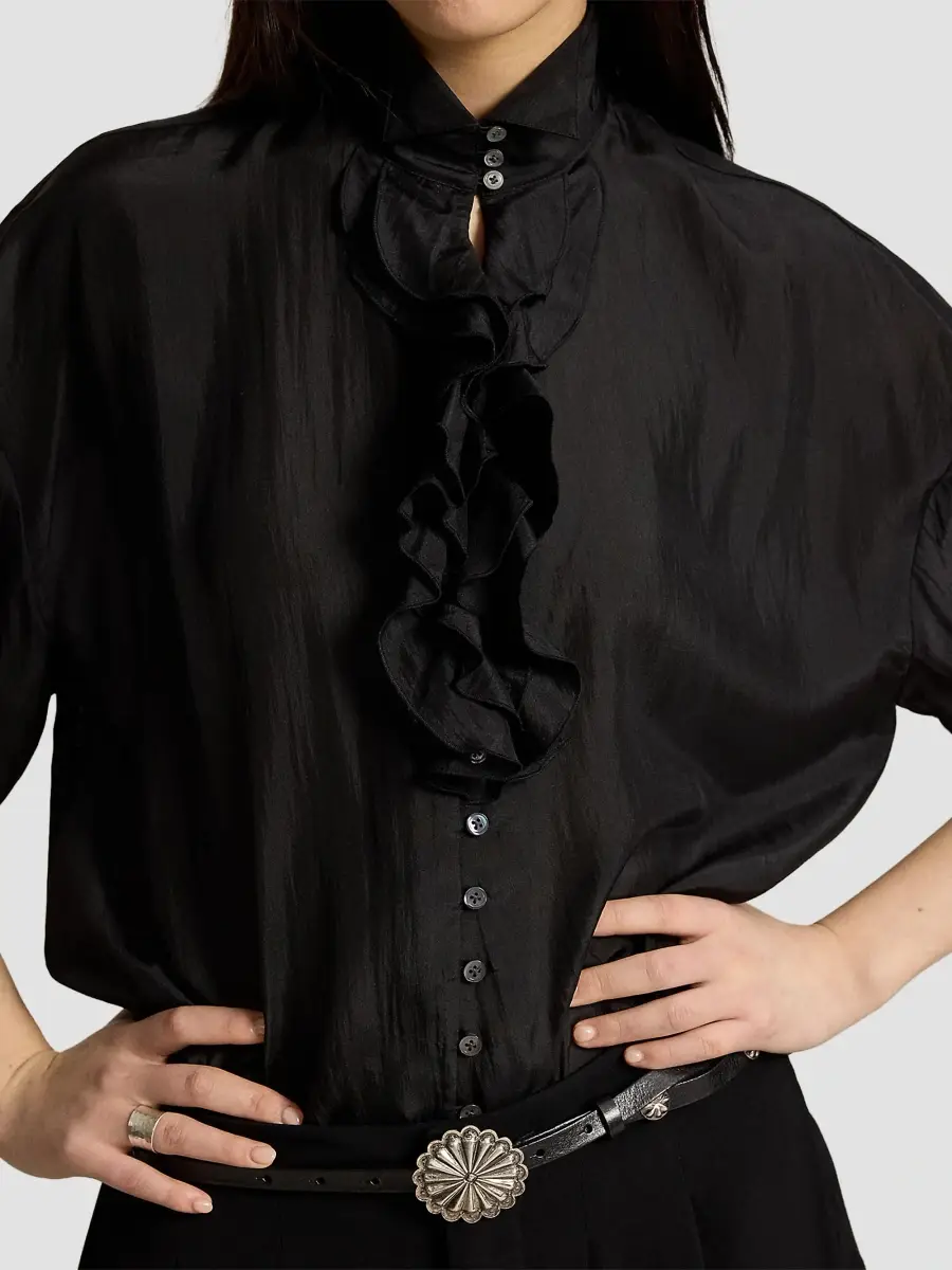 Polo Ralph Lauren Women's Silk Habutai Ruffle Shirt | Thumbnail 5 Polo Ralph Lauren Women's Silk Habutai Ruffle Shirt | Thumbnail 5