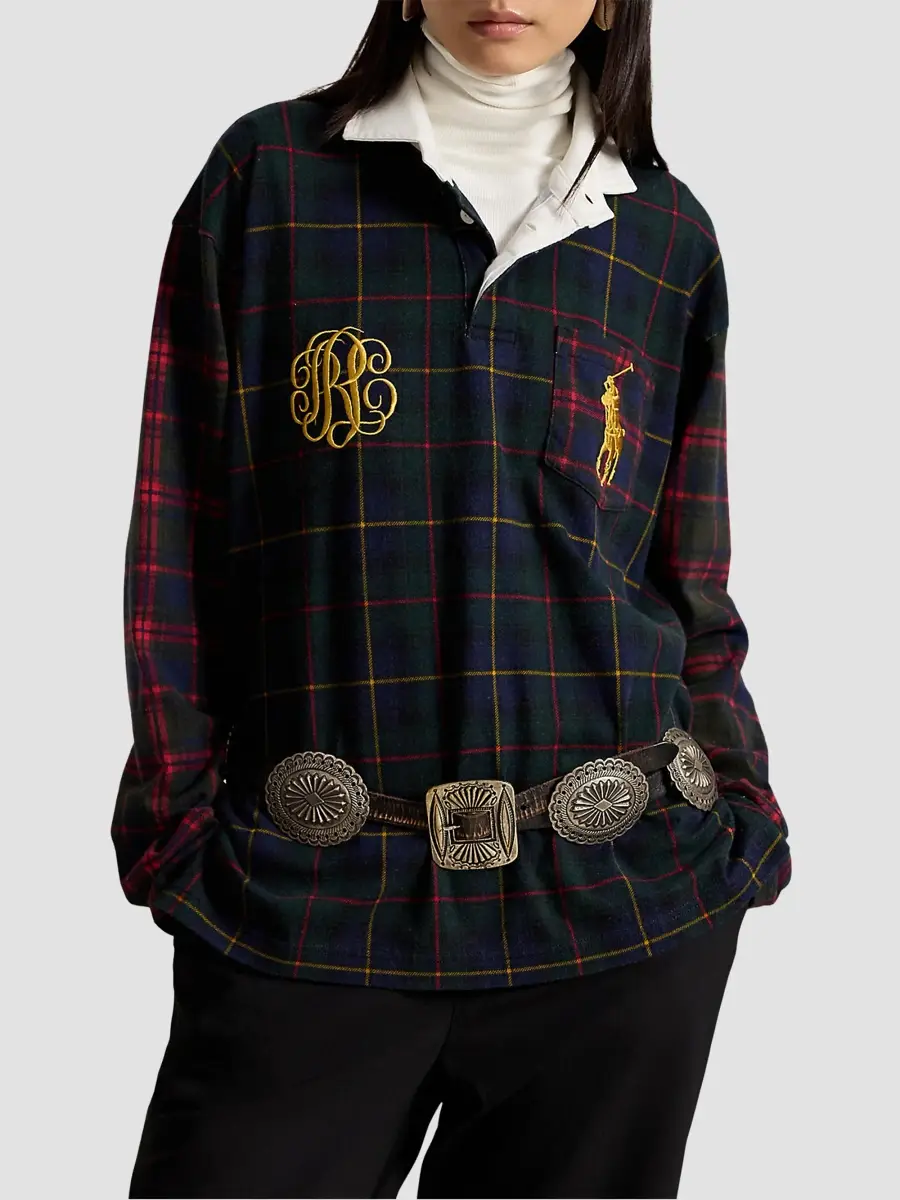 Polo Ralph Lauren Women's Logo Plaid Cotton Rugby Shirt | Thumbnail 4 Polo Ralph Lauren Women's Logo Plaid Cotton Rugby Shirt | Thumbnail 4