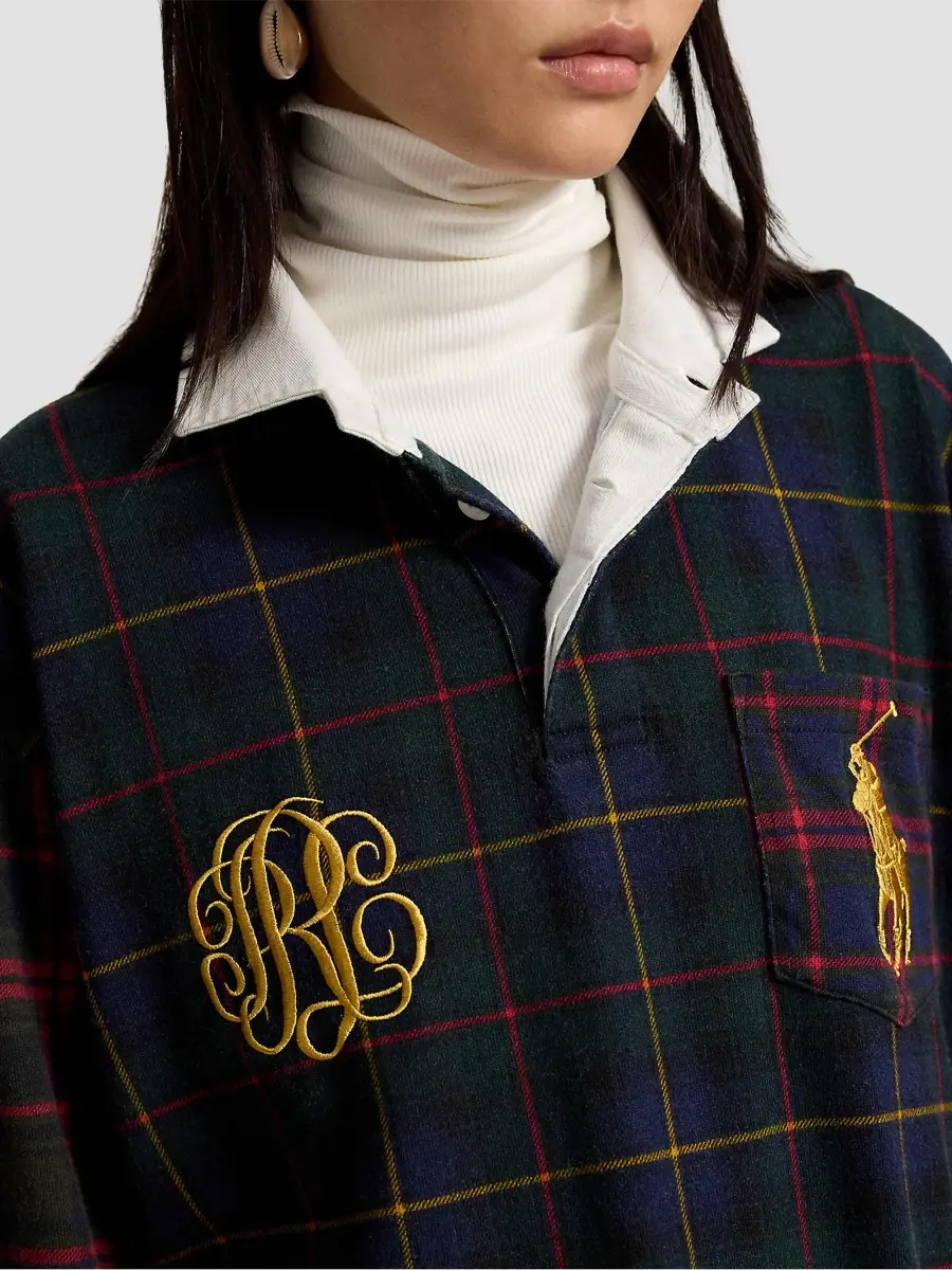 Polo Ralph Lauren Women's Logo Plaid Cotton Rugby Shirt | Thumbnail 5 Polo Ralph Lauren Women's Logo Plaid Cotton Rugby Shirt | Thumbnail 5