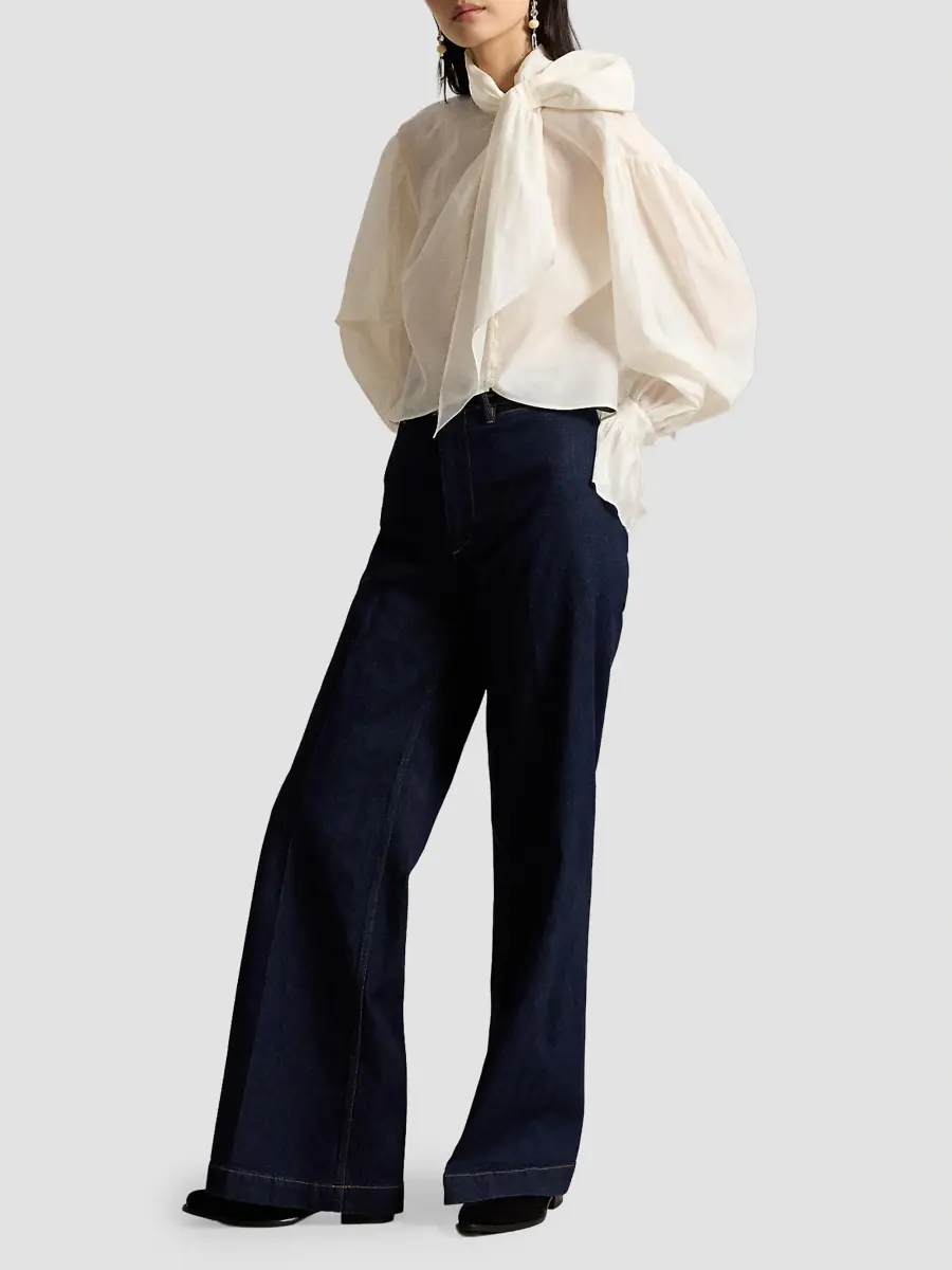 Polo Ralph Lauren Women's Tiieneck Cotton-Silk Organdy Shirt | Thumbnail 2 Polo Ralph Lauren Women's Tiieneck Cotton-Silk Organdy Shirt | Thumbnail 2
