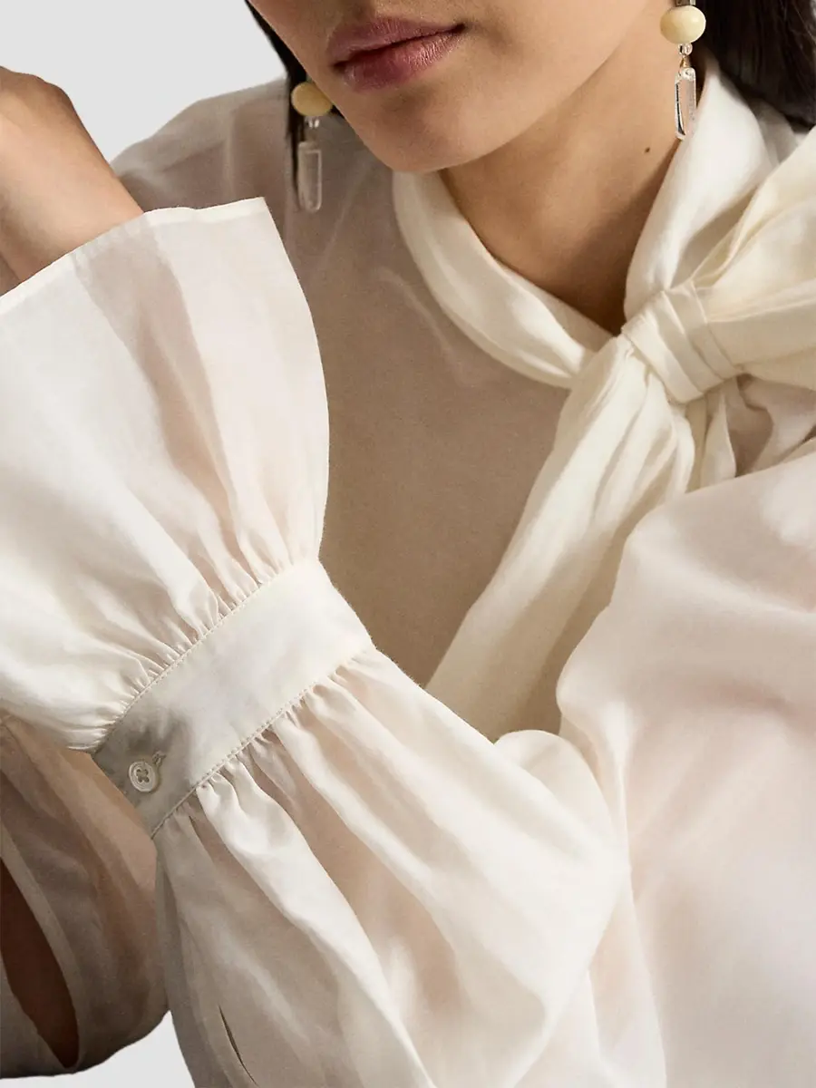 Polo Ralph Lauren Women's Tiieneck Cotton-Silk Organdy Shirt | Thumbnail 5 Polo Ralph Lauren Women's Tiieneck Cotton-Silk Organdy Shirt | Thumbnail 5