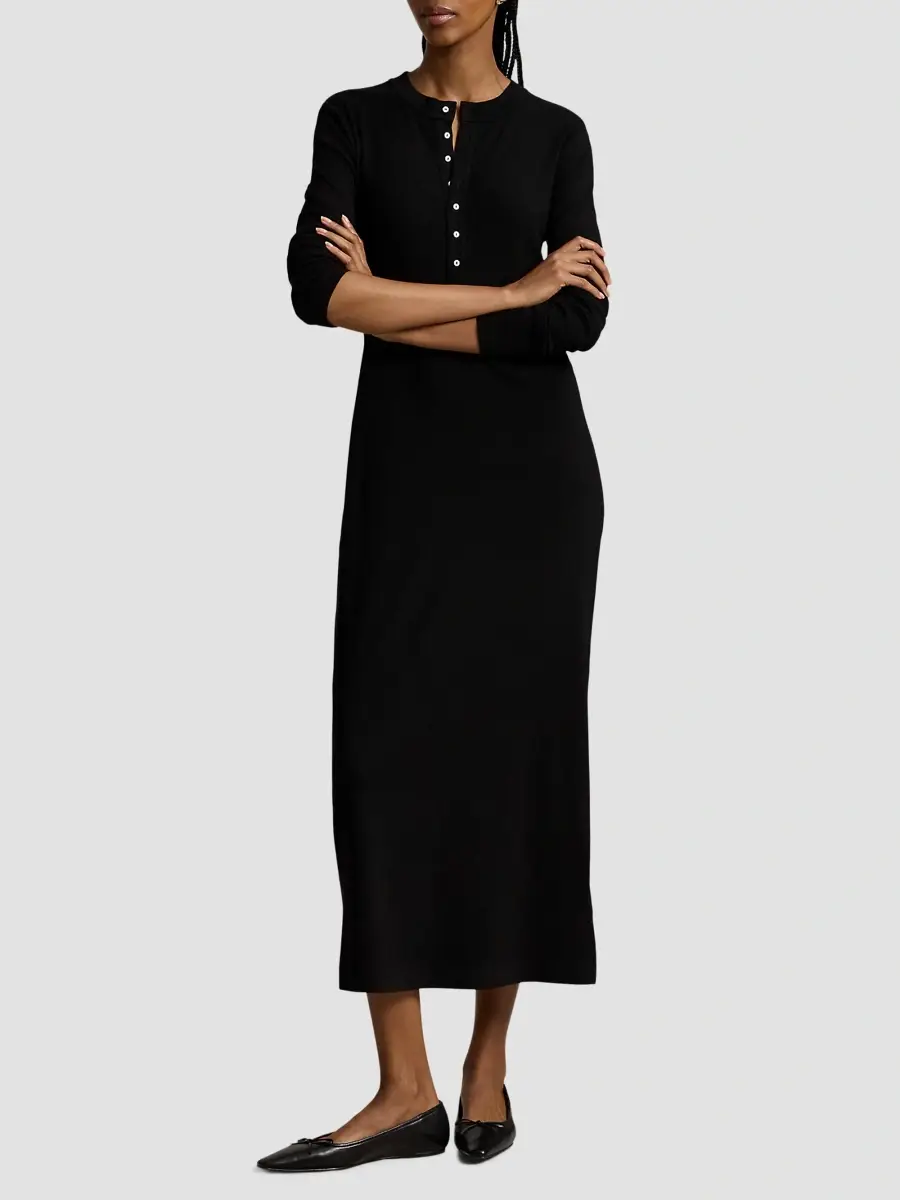 Polo Ralph Lauren Women's Wool-Blend Rib-Knit Henley Midi Dress | Thumbnail 3 Polo Ralph Lauren Women's Wool-Blend Rib-Knit Henley Midi Dress | Thumbnail 3