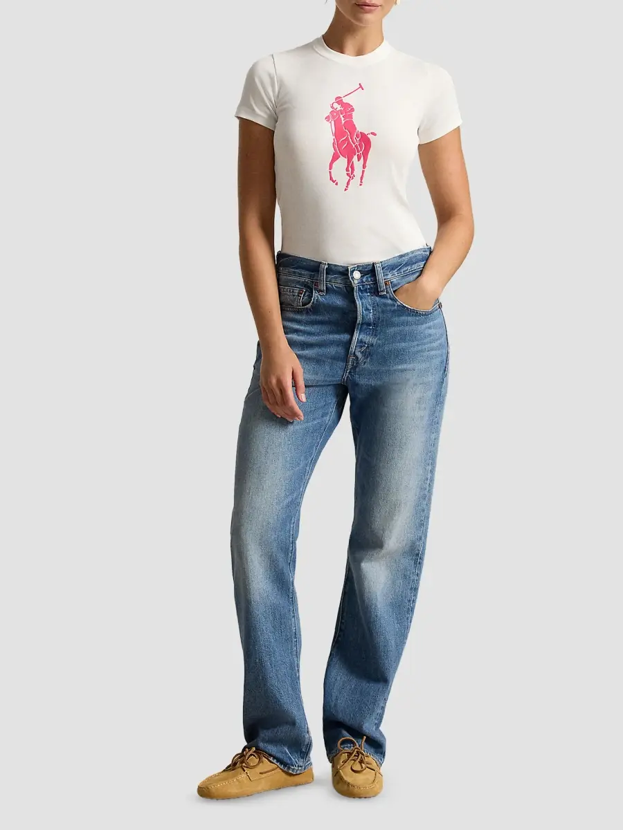 Polo Ralph Lauren Women's Pink Pony Logo Cotton Crewneck T-Shirt | Thumbnail 2 Polo Ralph Lauren Women's Pink Pony Logo Cotton Crewneck T-Shirt | Thumbnail 2