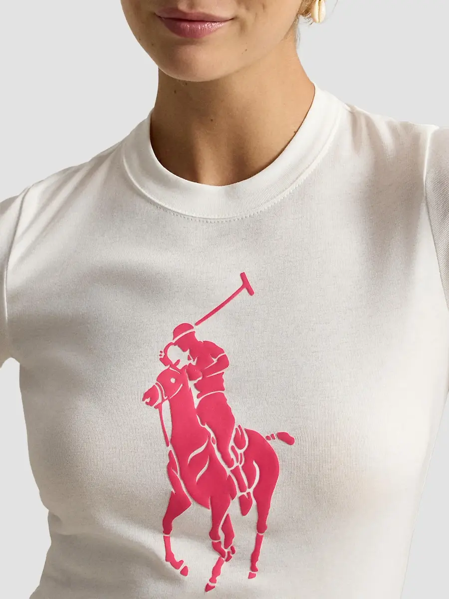 Polo Ralph Lauren Women's Pink Pony Logo Cotton Crewneck T-Shirt | Thumbnail 5 Polo Ralph Lauren Women's Pink Pony Logo Cotton Crewneck T-Shirt | Thumbnail 5