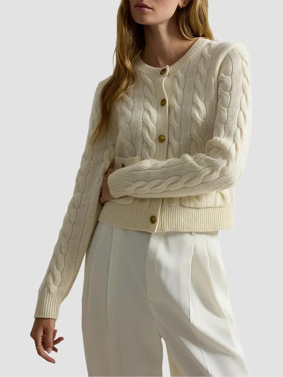 Polo Ralph Lauren Women's Cable-Knit Wool-Cashmere Crop Cardigan | Thumbnail 2 Polo Ralph Lauren Women's Cable-Knit Wool-Cashmere Crop Cardigan | Thumbnail 2