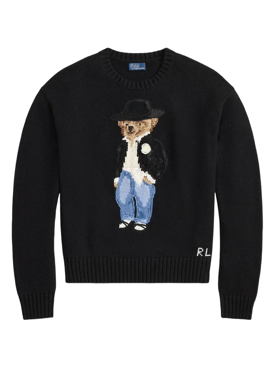 Women's Holiday Polo Bear Motif Cotton Sweater Women's Holiday Polo Bear Motif Cotton Sweater
