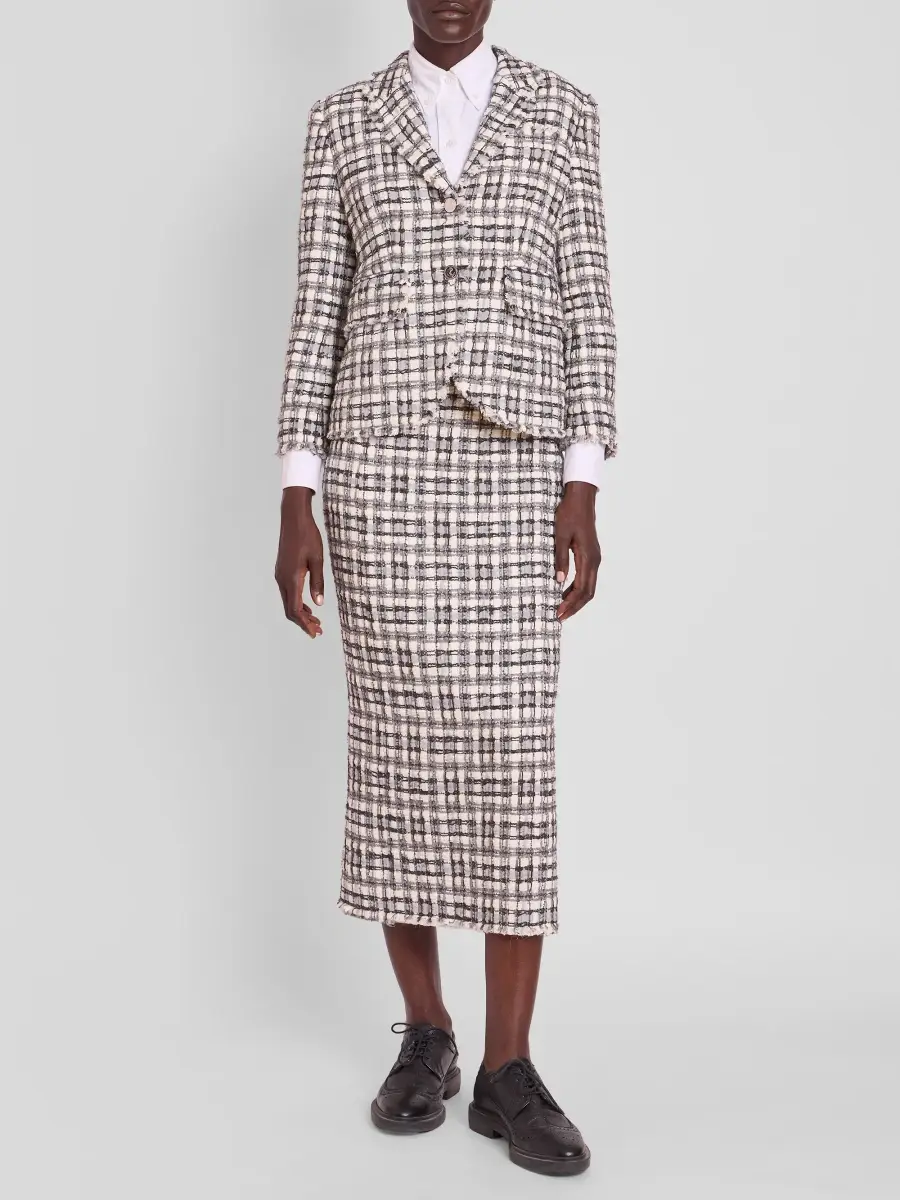 Thom Browne Women's Tweed Low-Rise Pencil Midi Skirt | Thumbnail 2 Thom Browne Women's Tweed Low-Rise Pencil Midi Skirt | Thumbnail 2