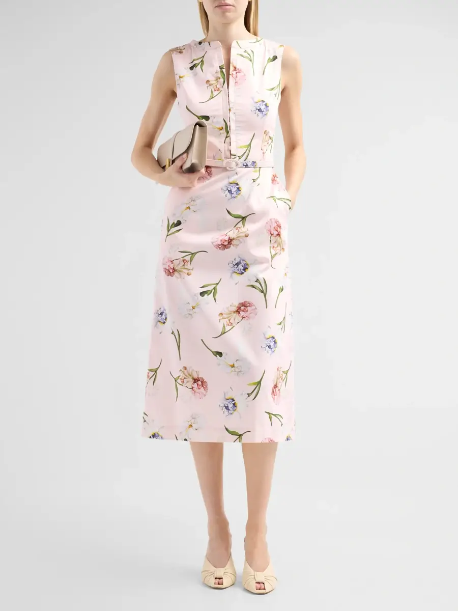 Oscar de la Renta Women's Resort Painted Iris Poplin Day Dress | Thumbnail 2