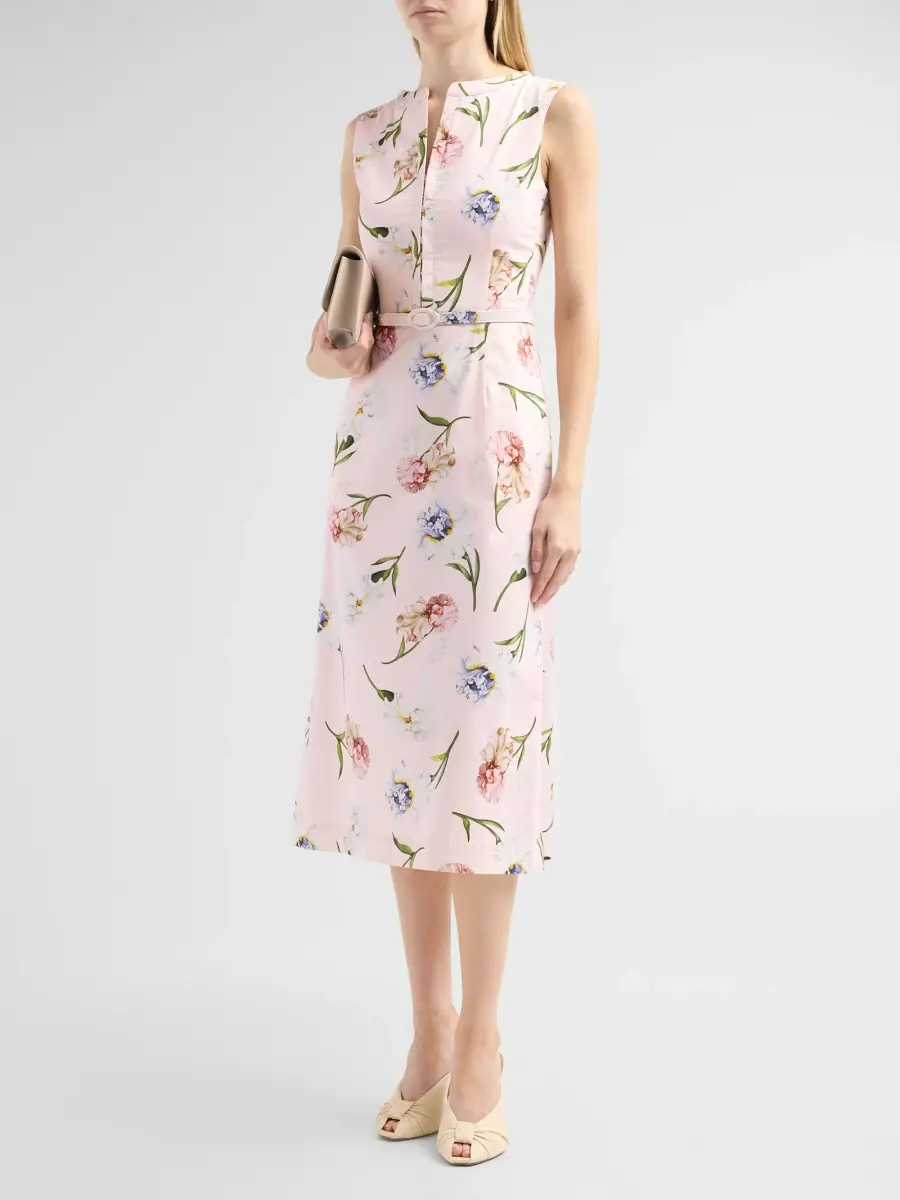 Oscar de la Renta Women's Resort Painted Iris Poplin Day Dress | Thumbnail 4