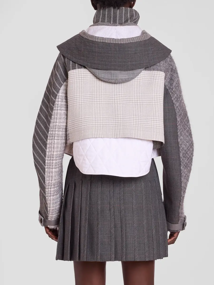 Thom Browne Women's Plaid Virgin-Wool Removable Hood Crop Parka | Thumbnail 3 Thom Browne Women's Plaid Virgin-Wool Removable Hood Crop Parka | Thumbnail 3