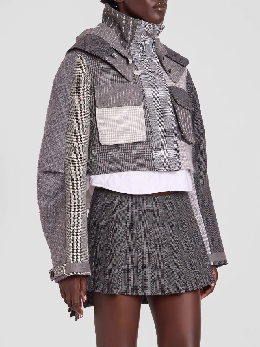 Thom Browne Women's Plaid Virgin-Wool Removable Hood Crop Parka | Thumbnail 4 Thom Browne Women's Plaid Virgin-Wool Removable Hood Crop Parka | Thumbnail 4