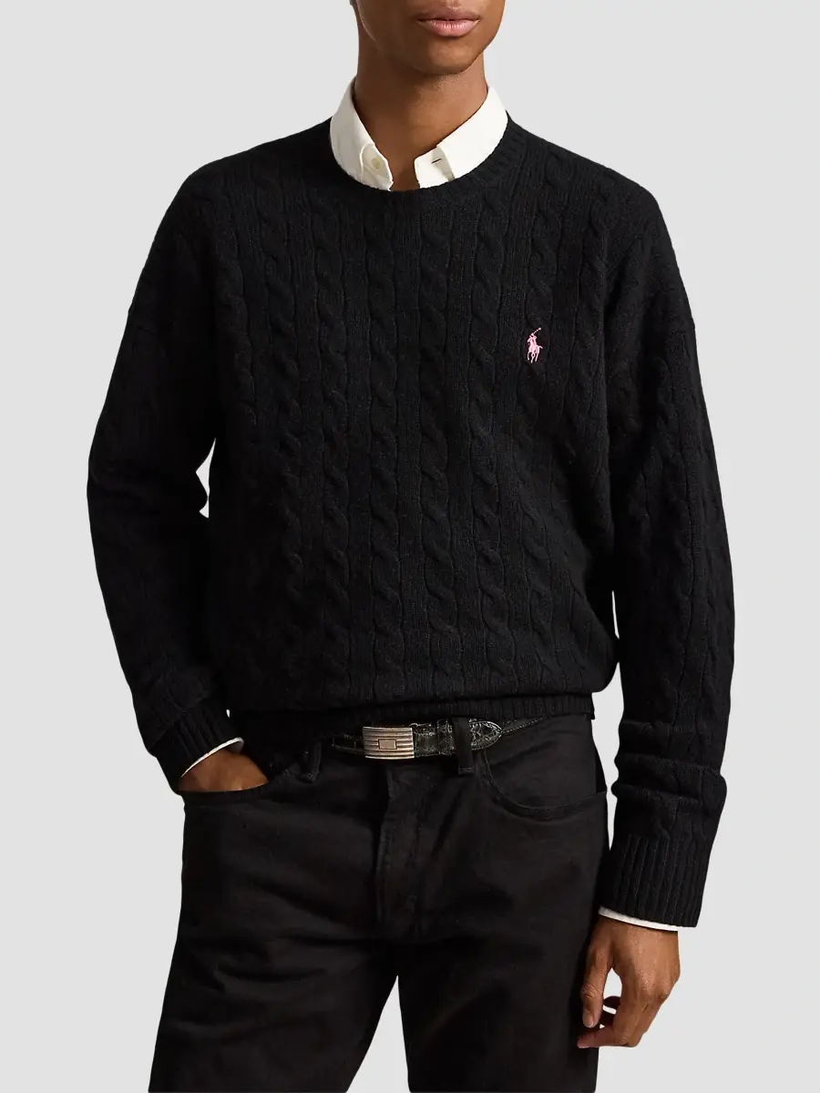 Polo Ralph Lauren Men's Pink Pony Cable-Knit Sweater | Thumbnail 4 Polo Ralph Lauren Men's Pink Pony Cable-Knit Sweater | Thumbnail 4