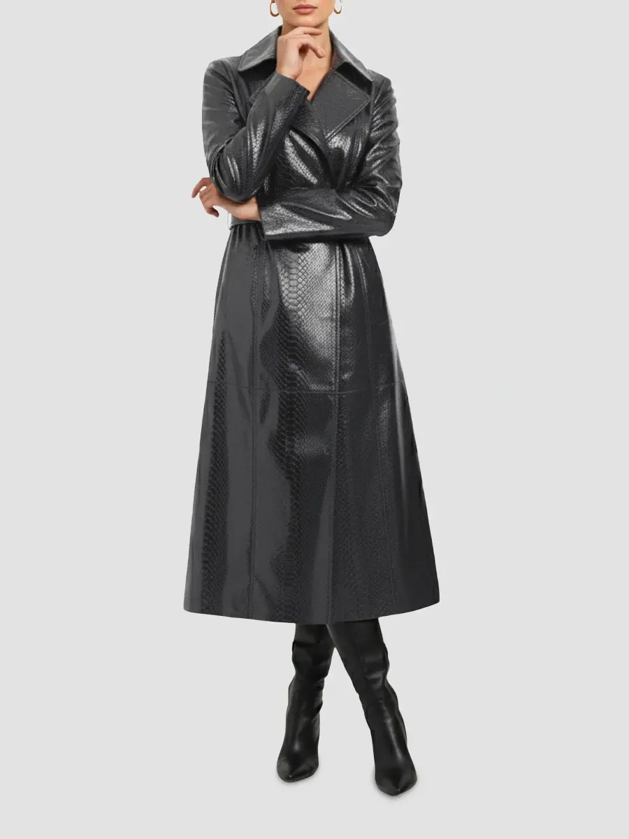 Gorski Women's Metis Suede Python Printed Belted Trench Coat | Thumbnail 2 Gorski Women's Metis Suede Python Printed Belted Trench Coat | Thumbnail 2
