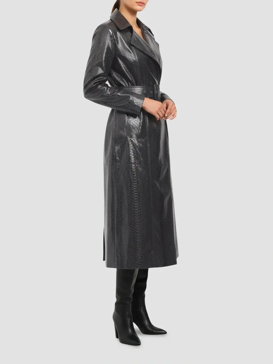 Gorski Women's Metis Suede Python Printed Belted Trench Coat | Thumbnail 3 Gorski Women's Metis Suede Python Printed Belted Trench Coat | Thumbnail 3