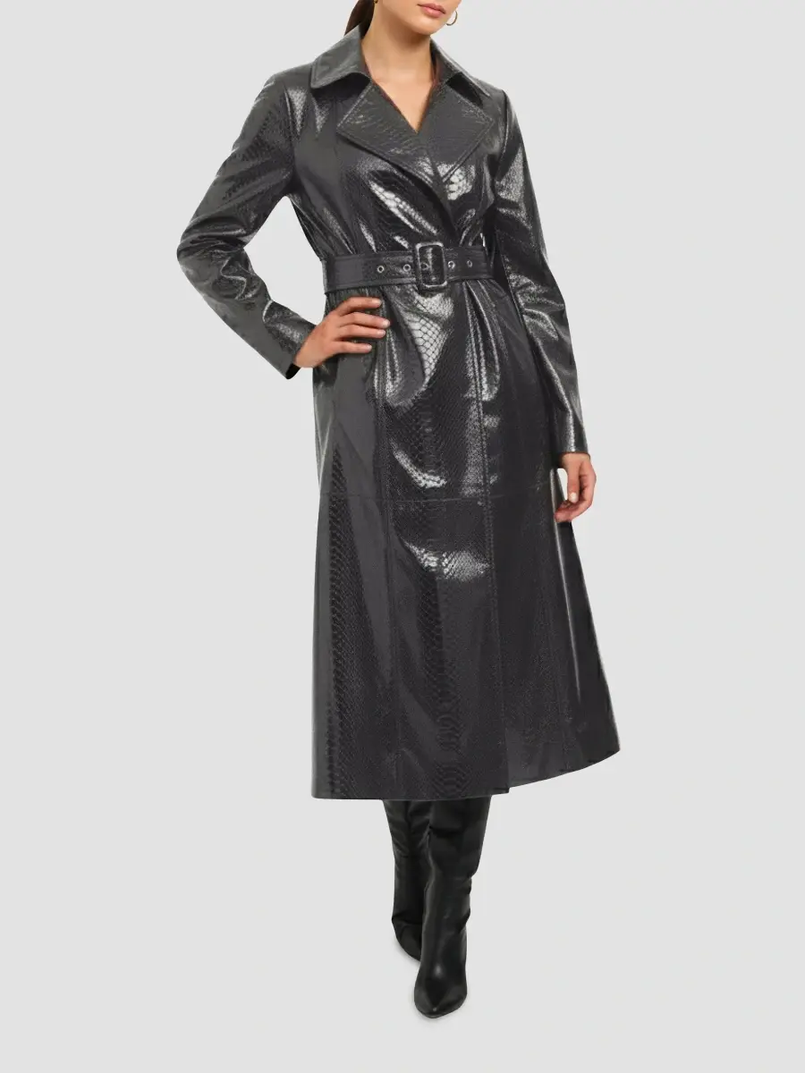 Gorski Women's Metis Suede Python Printed Belted Trench Coat | Thumbnail 4 Gorski Women's Metis Suede Python Printed Belted Trench Coat | Thumbnail 4