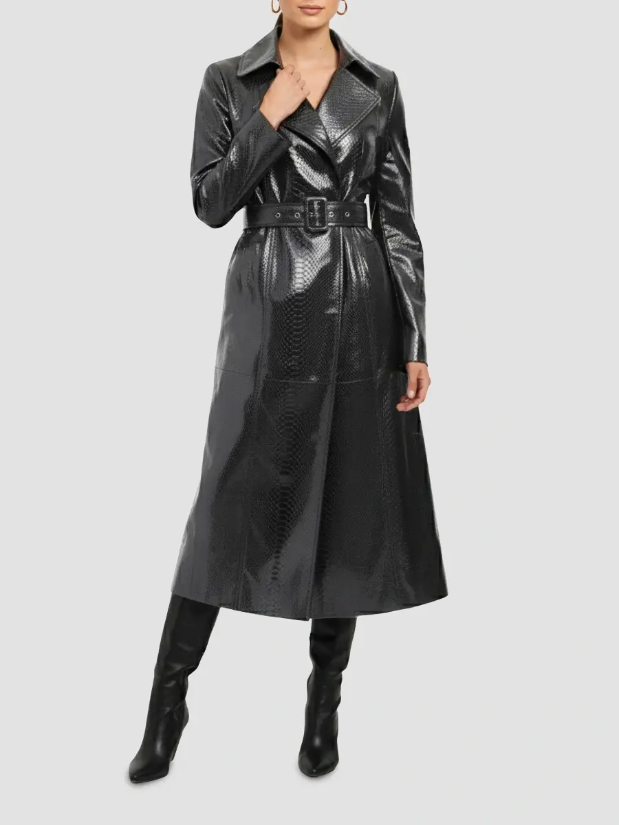 Gorski Women's Metis Suede Python Printed Belted Trench Coat | Thumbnail 5 Gorski Women's Metis Suede Python Printed Belted Trench Coat | Thumbnail 5