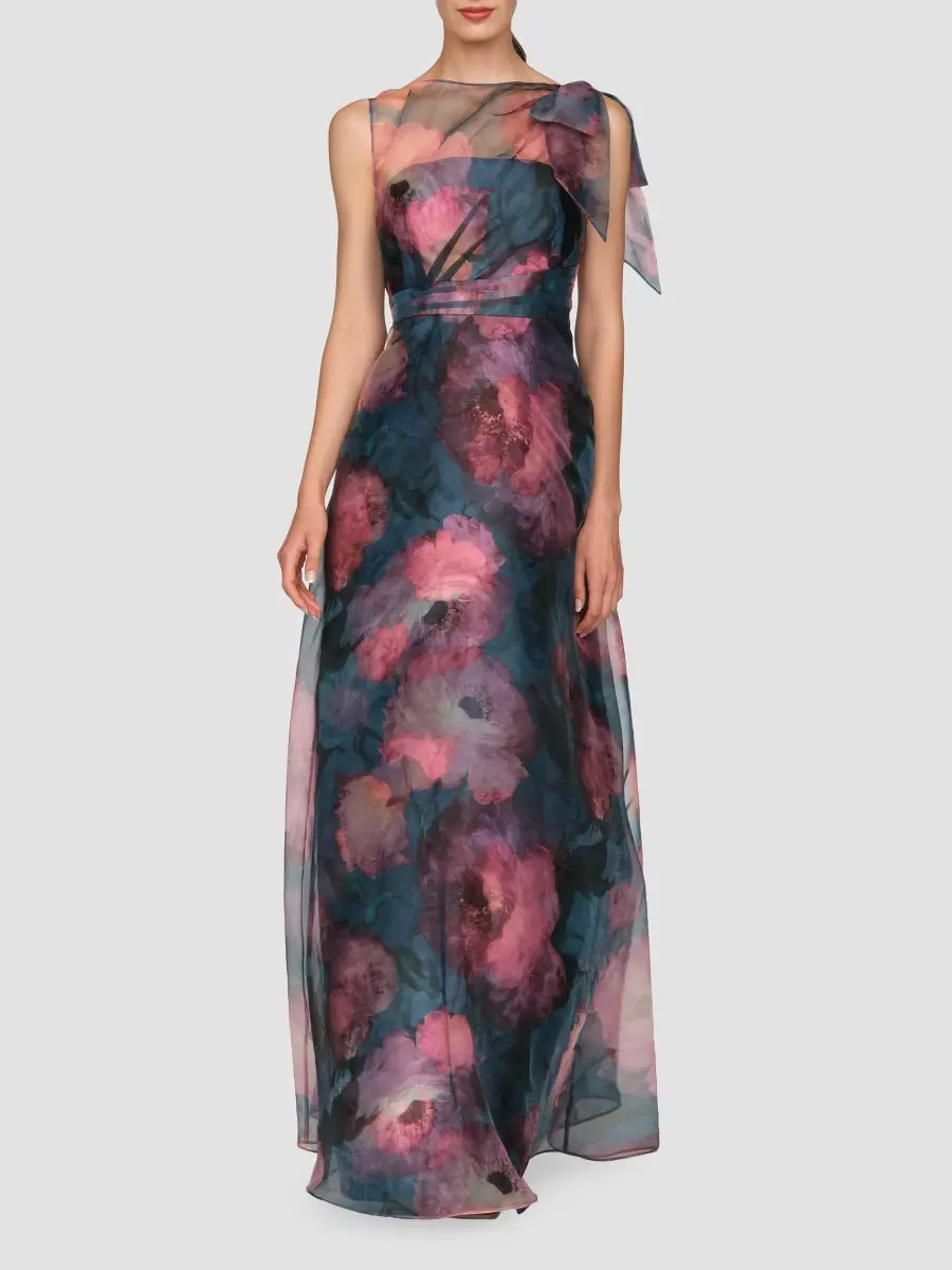 Kay Unger Women's Jocelyn Poppy Print Chiffon A-Line Gown | Thumbnail 2 Kay Unger Women's Jocelyn Poppy Print Chiffon A-Line Gown | Thumbnail 2