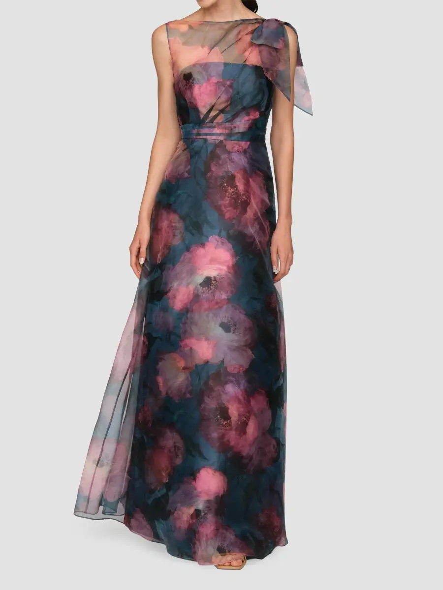 Kay Unger Women's Jocelyn Poppy Print Chiffon A-Line Gown | Thumbnail 4 Kay Unger Women's Jocelyn Poppy Print Chiffon A-Line Gown | Thumbnail 4