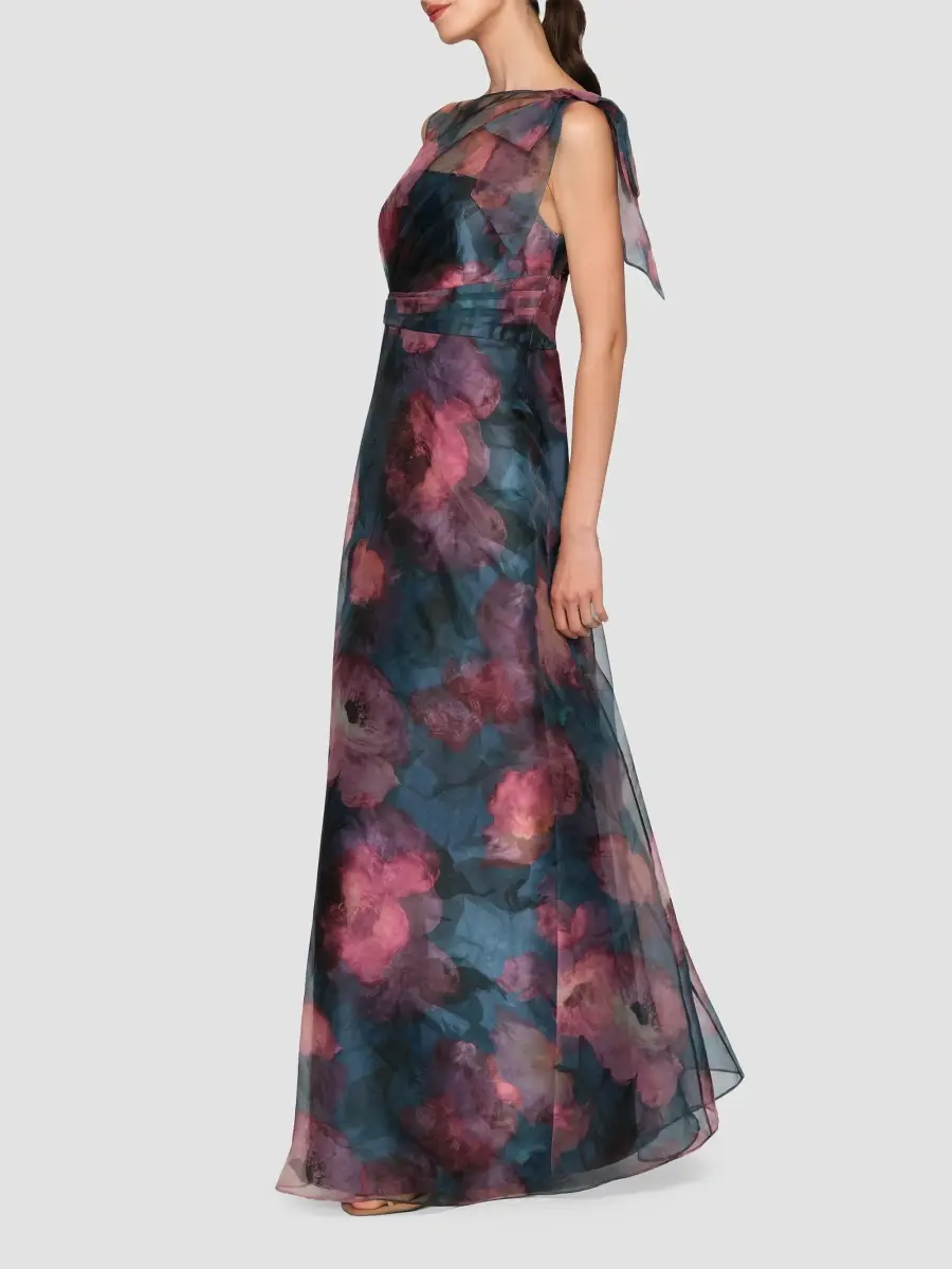 Kay Unger Women's Jocelyn Poppy Print Chiffon A-Line Gown | Thumbnail 6 Kay Unger Women's Jocelyn Poppy Print Chiffon A-Line Gown | Thumbnail 6