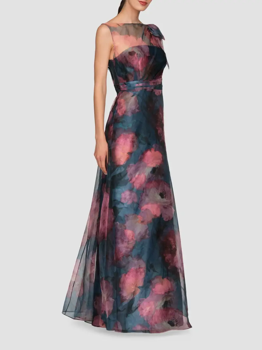 Kay Unger Women's Jocelyn Poppy Print Chiffon A-Line Gown | Thumbnail 7 Kay Unger Women's Jocelyn Poppy Print Chiffon A-Line Gown | Thumbnail 7