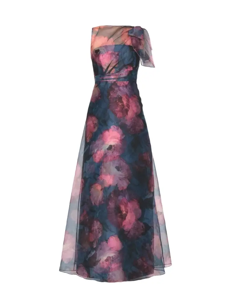 Kay Unger Women's Jocelyn Poppy Print Chiffon A-Line Gown