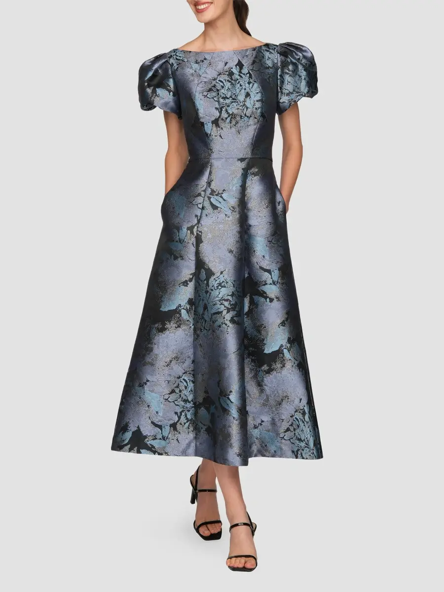 Kay Unger Women's Jennifer Jacqaurd Tea-Length Cocktail Dress | Thumbnail 2 Kay Unger Women's Jennifer Jacqaurd Tea-Length Cocktail Dress | Thumbnail 2